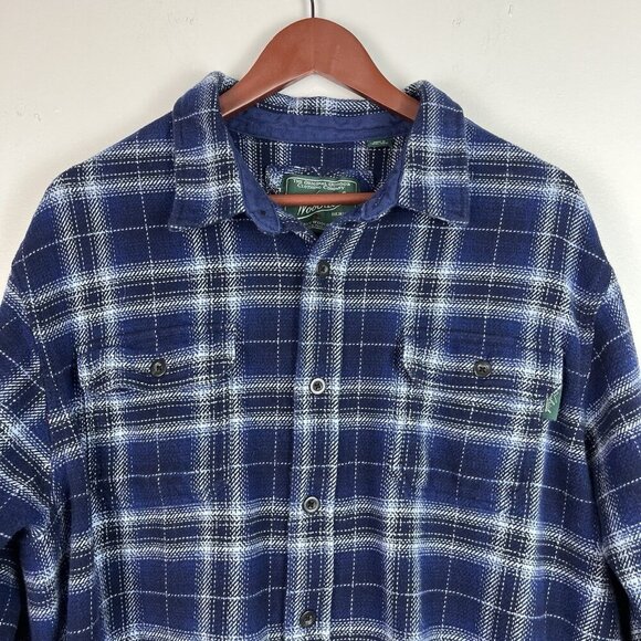 Woolrich Heavy Flannel Shirt Jacket Shacket Mens XXL Blue Plaid Pockets Outdoors - Picture 2 of 13